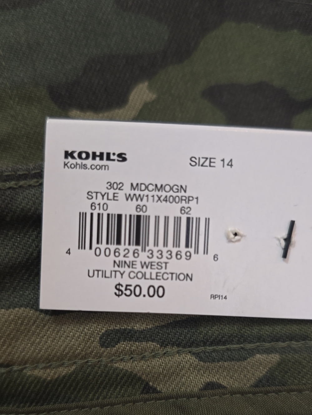 NWT Nine West Camo Cargo Pants Women's Size 14 Utility Stretch Straight Leg - Picture 6 of 6
